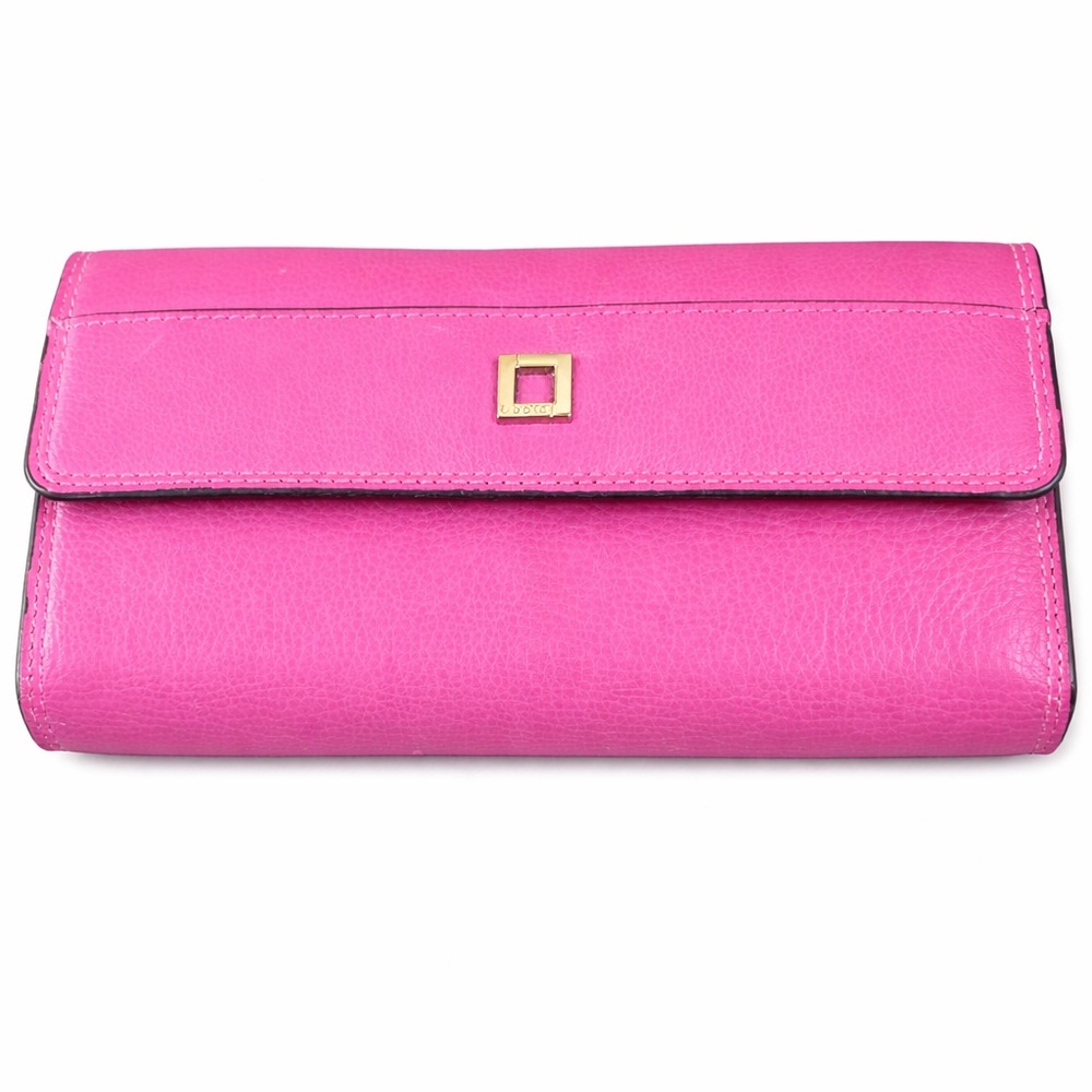 Lodis Pink Pebbled Leather Wallet Clutch Organizer